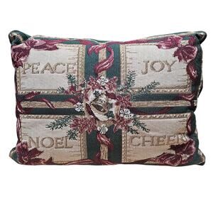 VTG Christmas Needlepoint Decorative Throw Pillow Peace Joy Noel Cheer 16.5"x11"